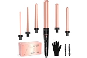 BESTOPE PRO Hair Curler 6-in-1 Curling Wand Set, Curling Iron with 2 Temperature Control, Curling Tongs with Heat-Resistant Glove and 2 Hair Clips