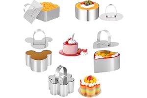 EMHTHME 5 Piezas Mousse Anillo Redonda, Anillo de Pastel, Anillos Cuadrados De Postre, Aros para Comida de Acero Inoxidable, Anillo para Cocinar Pastel, para Postres Mousse de Chocolate Bizcocho Galletas