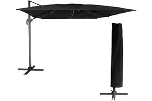 HAPPY GARDEN Parasol déporté MOLOKAI rectangulaire 3x4m noir avec manivelle. Parasol déporté inclinable, rabattable et rotatif avec housse de protection.