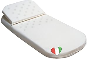 CANGOO CARE Completo Materasso E Cuscino Per Carrozzina, Navicella, Fori Di Sicurezza Traspiranti, Federa In Cotone 100%, Sanitizzato, Anallergico, Antibatterico, Sfoderabile, 72x33x4, Made In Italy