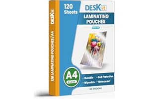 Deskit Laminating Pouches A4, Glossy, 120 Sheets, 100 Microns - Clear and Durable Presentations - Flexible Rigidity for Everyday Use