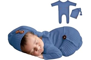 Winmany Baby Häkeln Strick Foto Fotografie Requisiten Outfits, 2PCS Neugeborene Foto Prop Strampler Hüte Kostüm Kleinkind Zubehör für 0-2 Monate