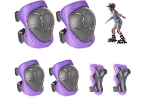 mizikuu Protection Roller Enfant, 6 Pièces Ensemble de Protection pour Patins à roulettes avec Genouillères Coudières et Protège-Poignets pour Enfants de 3 à 8 Ans pour Patinage , Cyclisme, Violet