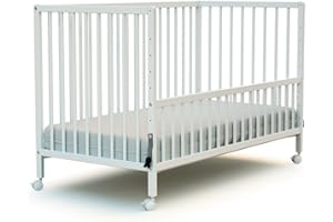WEBABY - Lit bébé cododo en bois avec roulettes 60x120cm LIO | Blanc | Bois massif | Dès la naissance | Réglable en hauteur | Lit à barreau cododo | Sommier à lattes
