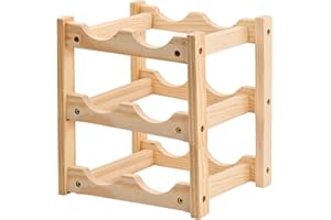 Fangehong Wooden Wine Rack, 3 Tier 6 Bottles Wine Bottle Display Shelves, Free Standing Wine Storage Holder, Wine Racks for Kitchen Pantry Wine Cellar Bar Home Decoration (B)