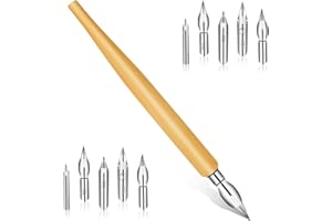 MOZEAT LENS 11 Pieces Comic Dip Pen Set, Oblique Calligraphy Dip Pen Set Fluid Writer Pen, Wooden Drawing Pen Holder with 10 Pieces Stainless Steel Pen Replacement Nibs Nib for Writing, Painting, Sketch, Signing