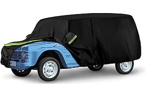 ZWPARTS Housse de Voiture Adaptée pour Citroen Mehari 1968-1988, Housse de Garage Complète Noire étanche avec Porte Zippée pour Neige, Pluie, Protection Tous Temps