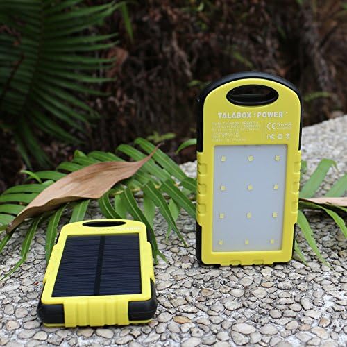 Solar Charger 8000mAh TALABOX Power Bank Dual USB Port Portable Charger with Outdoor Camping Lamp for iPhone,iPad,Cell Phone,Tablet,Waterproof,Dust-Proof and Shock-Resistant.(Yellow Frame)