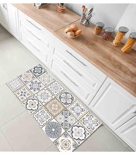 Passatoia In Vinile Per Cucina - Larghezza 50 Cm, Lunghezza Personalizzabile - Motivo Arabesco 27 - Lavabile - Foto 3