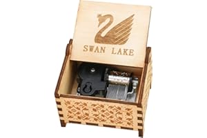 Youtang Schwanensee-Spieluhr mit 18 Noten, Aufzieh-Uhrwerk, graviertes Holz, Spieluhr für Kinder, Schwanensee, braun