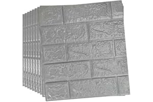 Camiraft 30pcs 3D Wall Panels 38×35cm Brick Wallpaper Self Adhesive DIY Wall Stickers Waterproof PE Foam Panel Wall Tiles for Bedroom Kitchen Living Room Bathroom Home Decor,Grey