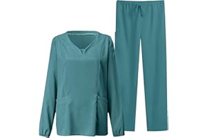 OUMSHBI Working Uniform for Women Set Color Trouser V-neck Solid Color Sleeve Pocket Suit Women's Short Wokers Top Women Suits and Sets V-Neck Top with Trousers Women's Scrub Set