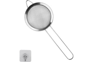 MAOQYE 1 lot de petites passoires en acier inoxydable avec crochets de cuisine, 8 cm de diamètre, mini passoire à thé en maille fine avec poignée, idéal pour les jus d'œufs, le thé, le café et la farine