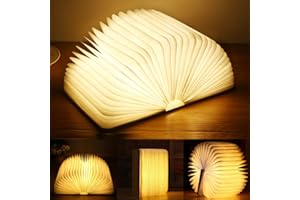 ‎YUANJ YUANJ Hölzerne Faltende Buchlampe, Magnetisches LED Buchlampen, Dekorative Lichter/Nachtlicht, USB Aufladbare Schreibtisch Lampe, ldeal Geschenk für Frauen/Eltern/Kinder (Weißer Ahorn, 16*20*2.5 cm)