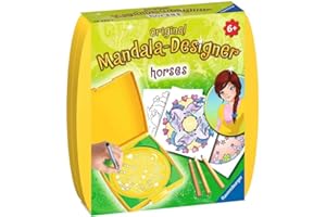 Ravensburger Mandala Designer Mini Horses 29986, Zeichnen Lernen für Kinder ab 6 Jahren, Zeichen-Set mit Mandala-Schablone für farbenfrohe Mandalas