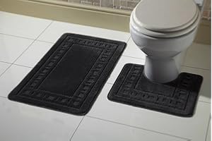 Olivia Rocco Miami 2 Piece Bath Mat & Pedestal Set, Non Slip Bathroom Set (Black)
