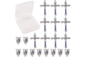 SUNNYCLUE 20 PCS Croix et Centre Médaille Miraculeuse avec Alliage Émail Crucifix Croix Pendentifs et Oval Chandelier Liens pour Perles Collier Fabrication