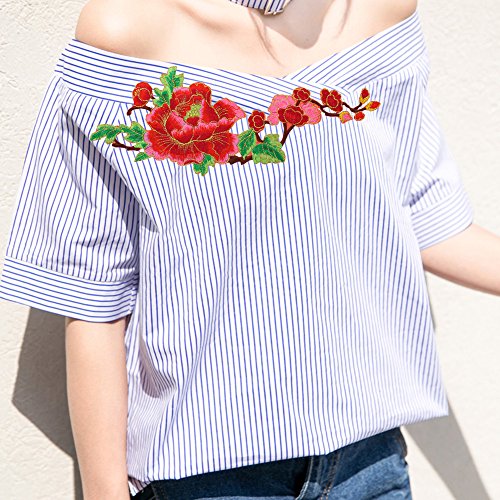 Blue Vessel Stickerei Pfingstrose Blumen Nähen Eisen auf Patch Abzeichen Tasche Hut Jeans Kleid Cheongsam Applique Handwerk für Dekor - 3