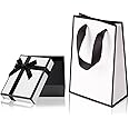 Aucuu Small Gift Box and Gift Bag, 9x7x3cm Jewellery Gift Box and Paper Gift Bag, Bow-knot Gift Boxes with Lid for Jewellery Rings Earrings Necklace Bracelet, for Gifts Weddings Birthdays Christmas