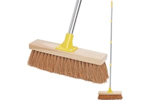 PIMEKOY 13" Soft Broom Indoor Coco Bristle Floor Sweeping Brush with 150cm Long Handle for Household Kitchen