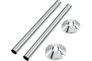 APRAGAZ 2 pcs Radiator Pipe Covers and 2 pcs Pipe Collars, Radiator Pipe Covers 15mm x 200mm and 16mm Radiator Pipe Collars Cover for Radiator Pipe(Silver)