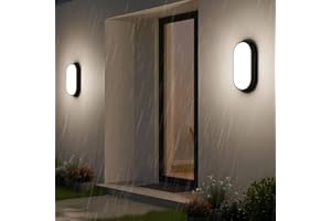 ANWIO 14W Bulkhead Lights Outdoor, Ip54 Led Round Bathroom Light,1400LM,4000K Natural Black Wall Outside Light,Waterproof Outside Lights Mains Powered for Porch,Kitchen, Bedroom,Living Room (2 Pack)
