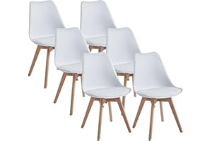 DEWINNER Chaises Salle à Manger, Chaise Cuisine Lot de 6, Chaise Scandinave Lot de 6, Chaise Bureau avec Pieds en Bois de Hêtre Massif, Chaise Blanc