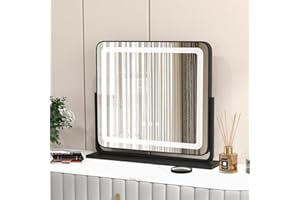 COSTWAY Lusterko do makijażu z 3 kolorami światła, lustro Hollywood z 5-krotnym powiększeniem, oświetlenie, regulowana jasność, 360° obrotowe lusterko do makijażu, sterowanie dotykowe, lustro