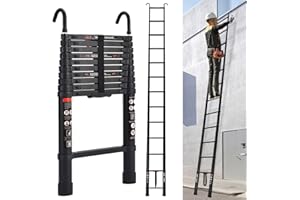 YIYAI Échelle Télescopique 5m, Escabeau Telescopique Aluminium avec Crochets, Pliable Échelle Télescopique Extensible, Charge Maximale 150kg