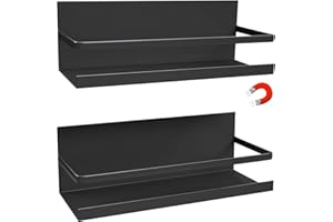 Dreamhigh® 2 Stück Kühlschrank Regal Magnetisch, Maximale Belastung 5 KG, Gewürzregal magnetisch mit Ablage, Wandregal Küche Anti-Rost, für Gewürze, Gläser, Flasche, Getränke- Schwarz