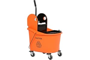 HOMCOM Secchio per Mocio Professionale 36L, Carrello Lavapavimenti con Strizzatore Manuale e 2 Secchi, Arancione e Nero