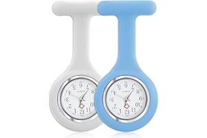 GBULTR Silicone Nurse Watch Brooch - Durable Medical Fob Watch Features Easy to Read and Clean Pin Design for Healthcare Professionals Nurses Doctors in Blue and White
