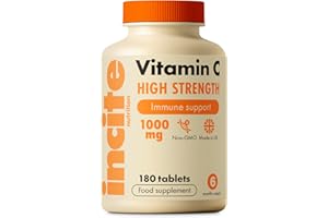 Vitamin C 1000mg | 180 Premium Tablets (6 Month’s Supply) | High Dose Quality Ascorbic Acid | Suitable for Vegetarian & Vegans| Made in The UK by Incite Nutrition®