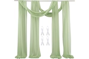 auons Wedding Arch Sheer Drapery Backdrop Voile Curtain Chiffon Draping Fabric 20Ft Sheer Curtains Arbor Drapery for Wedding Ceremony Reception Party Ceiling Decor, Sage Green, 2 Panels