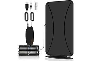 POCHY 36DBI Antenne TV Intérieure Extérieure, 480 km Antenne HDTV Numérique Puissante avec Intelligente Amplificateur de Signal et 10 Meter Câble Coaxial Soutien 1080P 4K Smart DTMB VHF UHF FM