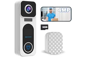 UCOCARE Timbre Inalámbrico con Cámara Exterior Impermeable, 4MP QHD WiFi Videoportero Timbre, Tarjeta de Memoria de 32 GB Incluida, Sin Tarifa de Suscripción Mensual, Detección Humana,Visión Nocturna