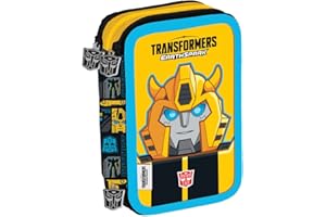 Maricart | Astuccio a Tre Scomparti per Bambino da Scuola Elementare, Astuccio Completo di 44 Pezzi a Tre Zip con Portapenne – Transformers