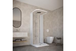 HDCASA Box doccia 70x70x70 modello Dora a 3 lati riducibili doppia anta con apertura centrale a soffietto in pvc di colore bianco.