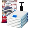 SpaceSaver Vacuum Storage Bags - Clothes Storage Bag Vacuum Pack - Space Saver Vacuum Storage Bags for Clothes Storage, Vacuum Bags for Bedding - Vacuum Bags for Clothes - with Pump (LARGE 6-Pack)