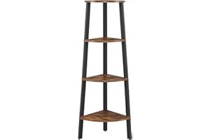 VASAGLE - Corner Shelf Bookcase - 4 Tier Ladder Shelf - Storage Unit, Plant Holder for Living Room - Industrial Style with Steel Frame - Rustic Brown and Black - LLS34X