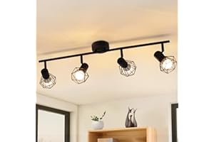 ‎GLITZERLIFE Glitzerlife Deckenstrahler 4 Flammig Deckenlampe Schwarz - Deckenspots Vintage Retro E14 Industrie Schwenkbar 350°Deckenleuchte Matt Metall Innen für Wohnzimmer Jugendzimmer Schlafzimmer Küche