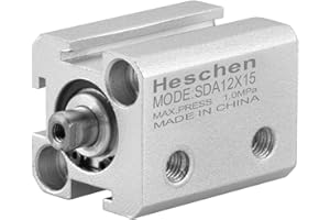 Heschen Pneumatic Compact Aluminum Air Cylinder, SDA 12-15, Bore 12mm, Stroke 15mm, M5 Port Size, Double Acting