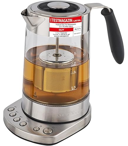 H.Koenig Elektrische Glazen Instant Waterkoker TI600, 1.5L, met Roestvrijstaalen Thee Filter Infuser, 2200W, Compact, Snelkokend, Instelbare Thermostaat 70° tot 100°C, Warmhouden, 2 Deksels