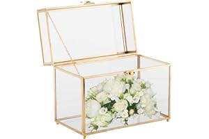Homtone Scatola di carta di vetro di nozze, grande terrario geometrico rettangolare oro, vetro trasparente fatto a mano per ricevimenti di nozze, Wishwell, ricordi e decorazioni per la casa