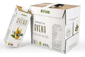 FRIAS Frías - Boisson Végétale à l'Avoine - Enrichie en Calcium - Pack de 6 Unités de 1 L - Sans Lactose ni Sucres Ajoutés - 100% Végane - Pauvre en Graisses Saturées - Fabriquée en Espagne