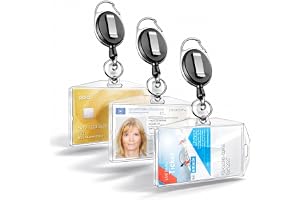 Set med 3 ID-hållare med infällbar Yoyo - korthållare/åtkomstkort med styv plastklämma - utdragbar nyckelring i styv plast - ID-korthållare