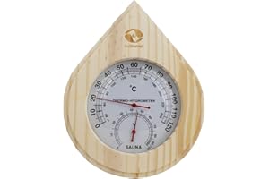 ‎SUDOREWELL Sauna Klimamesser Tropfen - Finnisches Sauna Thermometer + Hygrometer mit Holzrahmen hell by SudoreWell