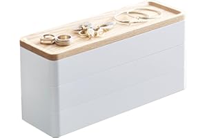 YAMAZAKI 5811 RIN 3-stöckige schmale Accessoirebox mit Deckel, weiß, ABS-Harz/Holz, minimalistisch, 24 x 8 x 11.5 cm