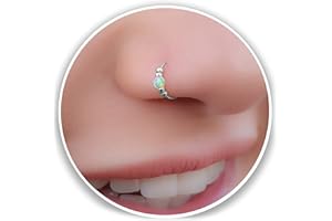 ALOMEPIERCINGS Opal Nose Ring -Ultra Thin 24G Sterling Silver Nose ring piercing ring - white opal - 7mm nose hoop