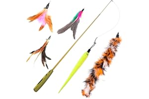 Parain Katzenspielzeug Set Interaktives Spielzeug mit Federn, Katze Spielzeug mit 5 Katzenangel Ersatzfedern